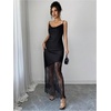 image:imageFloerns Womens Elegant Satin Sheer Lace Cami Long Dress Date Night OutfitBlack