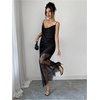 image:imageFloerns Womens Elegant Satin Sheer Lace Cami Long Dress Date Night OutfitBlack