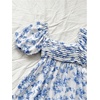 image:imageFloerns Womens Floral Dress Puff Sleeve Square Neck Mini DressesBlue and White