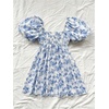 image:imageFloerns Womens Floral Dress Puff Sleeve Square Neck Mini DressesBlue and White