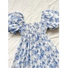 image:imageFloerns Womens Floral Dress Puff Sleeve Square Neck Mini DressesBlue and White
