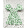 image:imageFloerns Womens Floral Dress Puff Sleeve Square Neck Mini DressesGreen and White