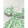 image:imageFloerns Womens Floral Dress Puff Sleeve Square Neck Mini DressesGreen and White