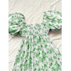image:imageFloerns Womens Floral Dress Puff Sleeve Square Neck Mini DressesGreen and White