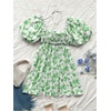 image:imageFloerns Womens Floral Dress Puff Sleeve Square Neck Mini DressesGreen and White