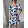 image:imageFloerns Womens Floral Dress Puff Sleeve Square Neck Mini DressesLake Blue