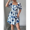 image:imageFloerns Womens Floral Dress Puff Sleeve Square Neck Mini DressesLake Blue