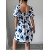 image:imageFloerns Womens Floral Dress Puff Sleeve Square Neck Mini DressesLake Blue