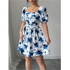 image:imageFloerns Womens Floral Dress Puff Sleeve Square Neck Mini DressesLake Blue
