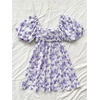 image:imageFloerns Womens Floral Dress Puff Sleeve Square Neck Mini DressesPurple