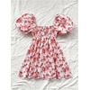 image:imageFloerns Womens Floral Dress Puff Sleeve Square Neck Mini DressesRed and White
