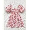 image:imageFloerns Womens Floral Dress Puff Sleeve Square Neck Mini DressesRed and White