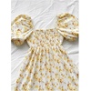 image:imageFloerns Womens Floral Dress Puff Sleeve Square Neck Mini DressesYellow and White