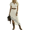 image:imageFloerns Womens Floral Lace Asymmetrical V Notched Western Long DressesWhite