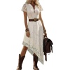 image:imageFloerns Womens Floral Lace Asymmetrical V Notched Western Long DressesWhite