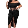 image:imageFloerns Womens Plus Size Lace Dress Off The Shoulder Bodycon Midi DressesBlack
