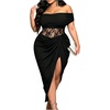 image:imageFloerns Womens Plus Size Lace Dress Off The Shoulder Bodycon Midi DressesBlack