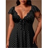 image:imageFloerns Womens Plus Size Lace Mini Dress Sweetheart Neck A Line DressesBlack White Polka Dots
