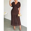 image:imageFloerns Womens Plus Size Ruched Long Dress Elegant Mesh Formal Party DressCoffee Brown