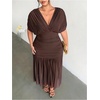 image:imageFloerns Womens Plus Size Ruched Long Dress Elegant Mesh Formal Party DressCoffee Brown
