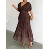 image:imageFloerns Womens Plus Size Ruched Long Dress Elegant Mesh Formal Party DressCoffee Brown