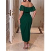 image:imageFloerns Womens Plus Size Ruffle Off The Shoulder Midi Dress Ruched Bodycon Split Night Out DressesDark Green