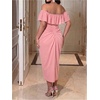image:imageFloerns Womens Plus Size Ruffle Off The Shoulder Midi Dress Ruched Bodycon Split Night Out DressesPink