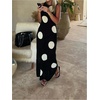 image:imageFloerns Womens Polka Dots Sweater Dress Sleeveless Crew Neck Straight Maxi Dresses Fall OutfitBlack and White