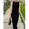 image:imageFloerns Womens Polka Dots Sweater Dress Sleeveless Crew Neck Straight Maxi Dresses Fall OutfitBlack and White