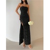 image:imageFloerns Womens Strapless High Split Bodycon Wedding Guest Maxi DressBlack