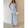 image:imageFloerns Womens Strapless High Split Bodycon Wedding Guest Maxi DressBlue