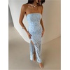 image:imageFloerns Womens Strapless High Split Bodycon Wedding Guest Maxi DressBlue