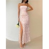 image:imageFloerns Womens Strapless High Split Bodycon Wedding Guest Maxi DressLight Pink