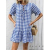 image:imageFloerns Womens Summer Puff Sleeve Gingham Ruffle Dress Tie Front Flared Short DressesBlue