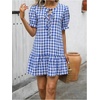 image:imageFloerns Womens Summer Puff Sleeve Gingham Ruffle Dress Tie Front Flared Short DressesBlue