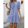 image:imageFloerns Womens Summer Puff Sleeve Gingham Ruffle Dress Tie Front Flared Short DressesBlue