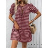 image:imageFloerns Womens Summer Puff Sleeve Gingham Ruffle Dress Tie Front Flared Short DressesRed and White