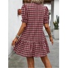 image:imageFloerns Womens Summer Puff Sleeve Gingham Ruffle Dress Tie Front Flared Short DressesRed and White