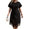 image:imageFloerns Women Plus Size Cocktail Twist Front Lace Asymmetrical Formal DressBlack Lace