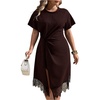 image:imageFloerns Women Plus Size Cocktail Twist Front Lace Asymmetrical Formal DressBrown Lace
