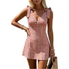 image:imageFloerns Women Summer Gingham Backless Bow Tie Casual Vacation Mini DressesBrown Plaid