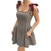 image:imageFloerns Womens Bow Gingham Dress Square Neck Going Out A Line DressesBrown