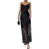 image:imageFloerns Womens Elegant Satin Sheer Lace Cami Long Dress Date Night OutfitBlack