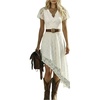 image:imageFloerns Womens Floral Lace Asymmetrical V Notched Western Long DressesWhite