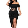 image:imageFloerns Womens Plus Size Lace Dress Off The Shoulder Bodycon Midi DressesBlack