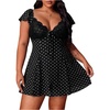 image:imageFloerns Womens Plus Size Lace Mini Dress Sweetheart Neck A Line DressesBlack White Polka Dots