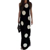 image:imageFloerns Womens Polka Dots Sweater Dress Sleeveless Crew Neck Straight Maxi Dresses Fall OutfitBlack and White