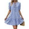 image:imageFloerns Womens Summer Puff Sleeve Gingham Ruffle Dress Tie Front Flared Short DressesBlue