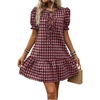 image:imageFloerns Womens Summer Puff Sleeve Gingham Ruffle Dress Tie Front Flared Short DressesRed and White