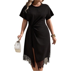 image:imageFloerns Women Plus Size Cocktail Twist Front Lace Asymmetrical Formal DressBlack Lace